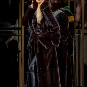 Extra Long Mink Fur Coat with Hat